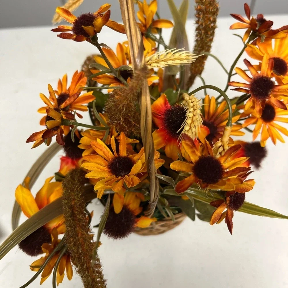 Handcrafted Autumn Floral Basket Fall Sunflower Rustic Table Decor